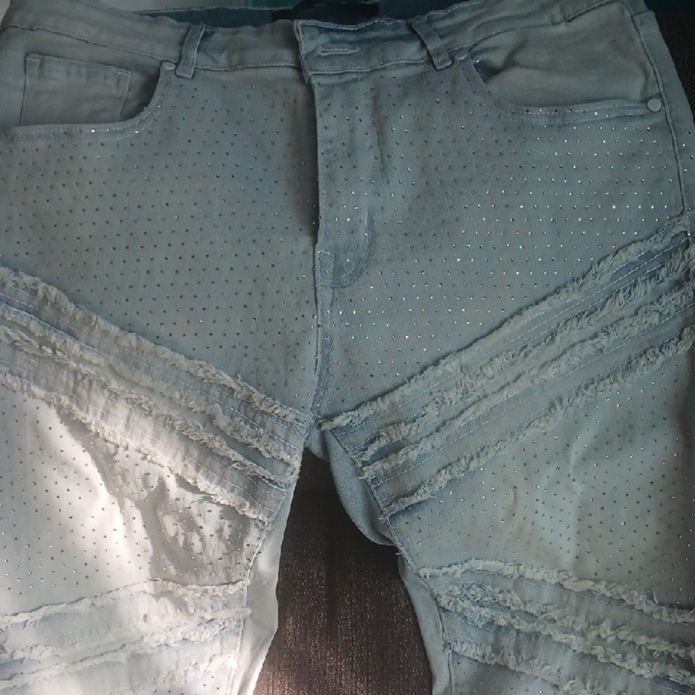 Men's Light Blue Embellished Skinny Jeans